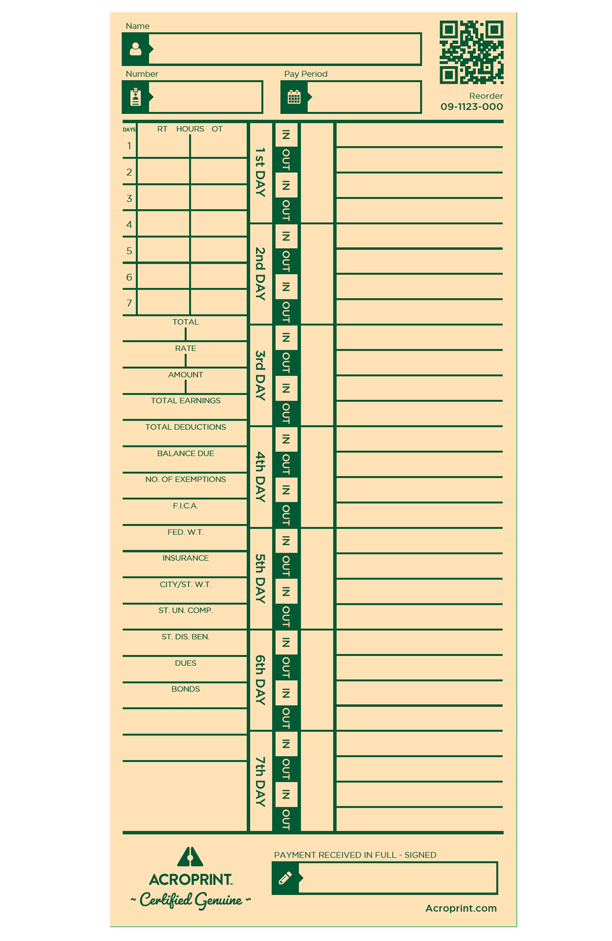 Acroprint Weekly Time Cards