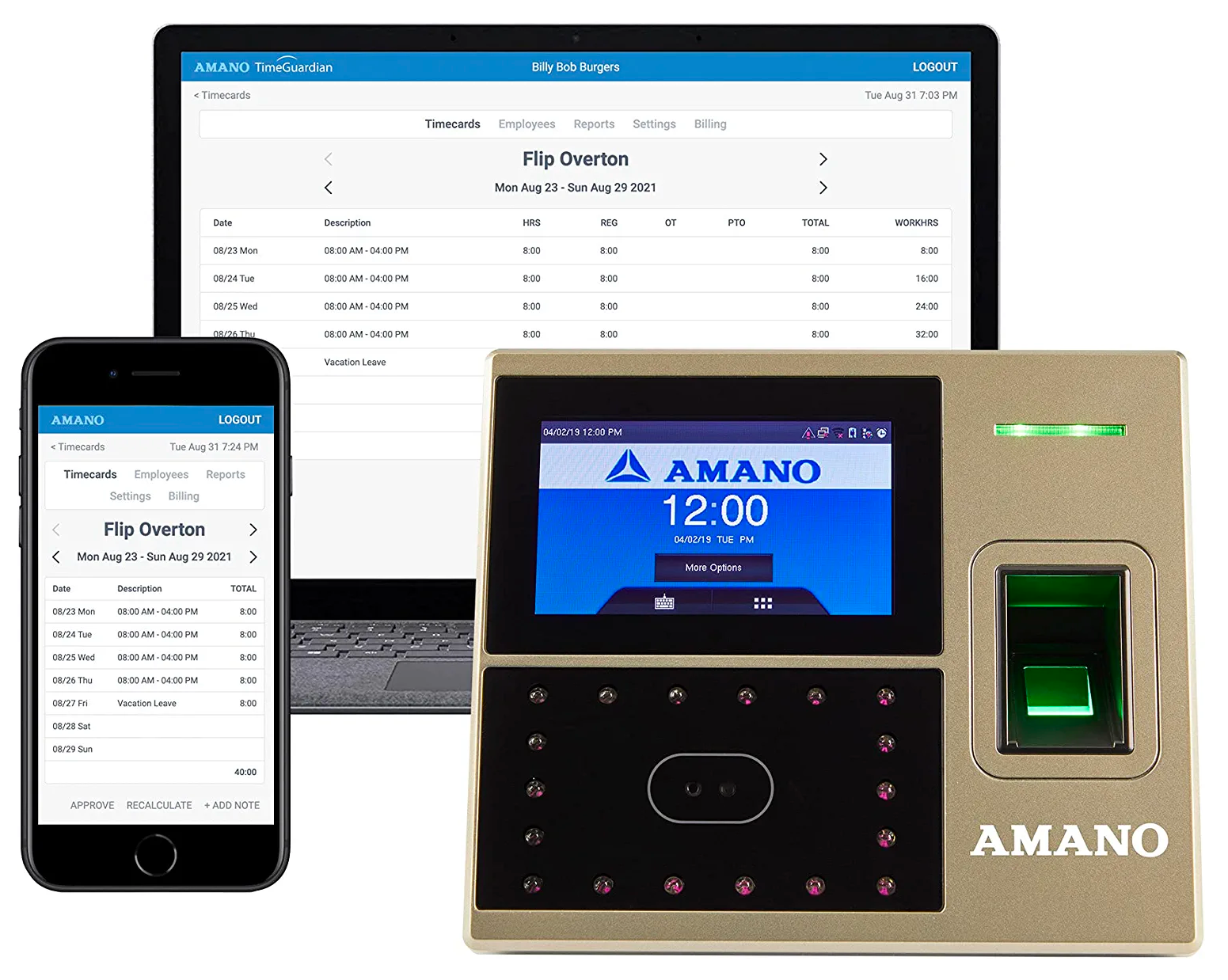 Amano AFR-200 Facial Recognition Time Clock for Hosted Time Guardian