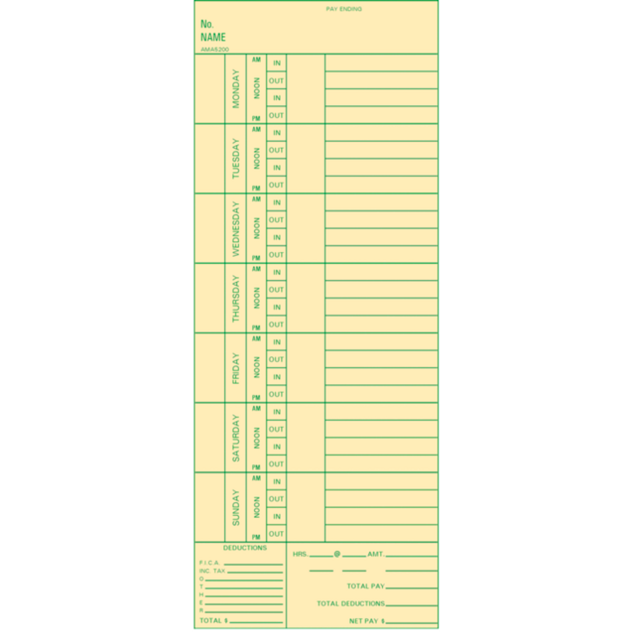 Amano AMA5200 Weekly Time Cards