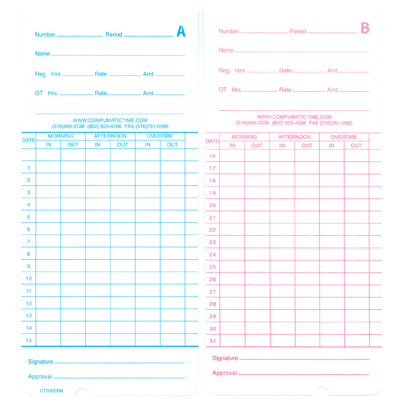 Compumatic CTR6200M Semi-Monthly Time Cards for TR440A & TR440D