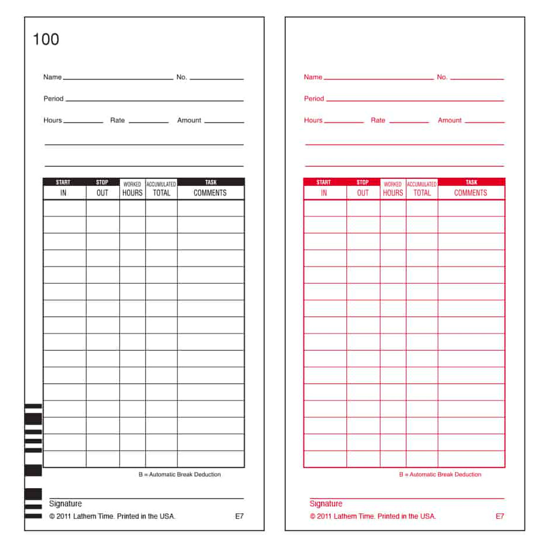 Lathem E7 Time Cards for 7500E