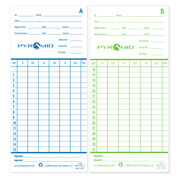 Pyramid 42415 Time Cards for 2500 and 2650, 100 Pack